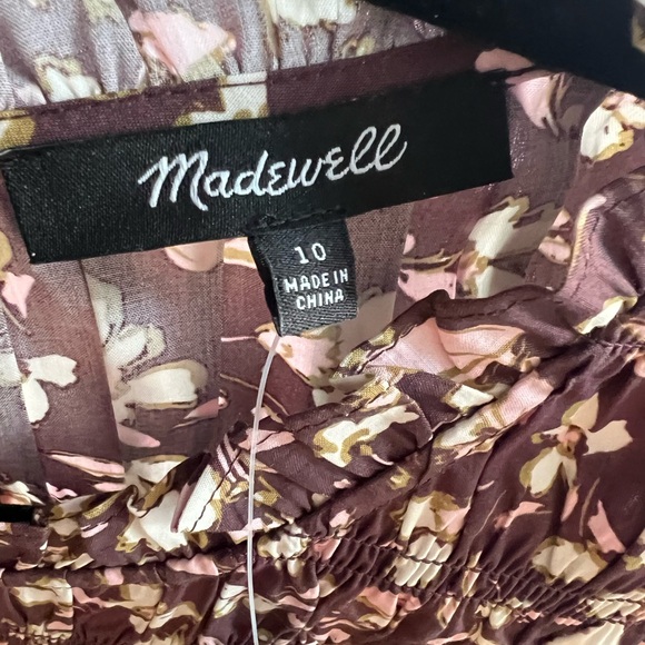 NWT Madewell Smocked Brown Sleeveless Floral Midi Dress Size 10 - Picture 8 of 12